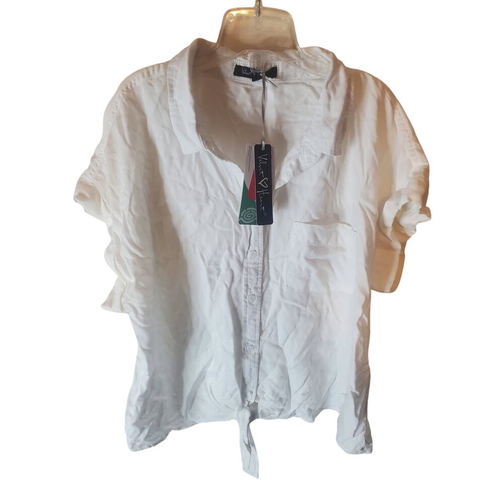 Velvet Heart Tie Front Tencel Boxy Fit White Button Down, NWT, XL